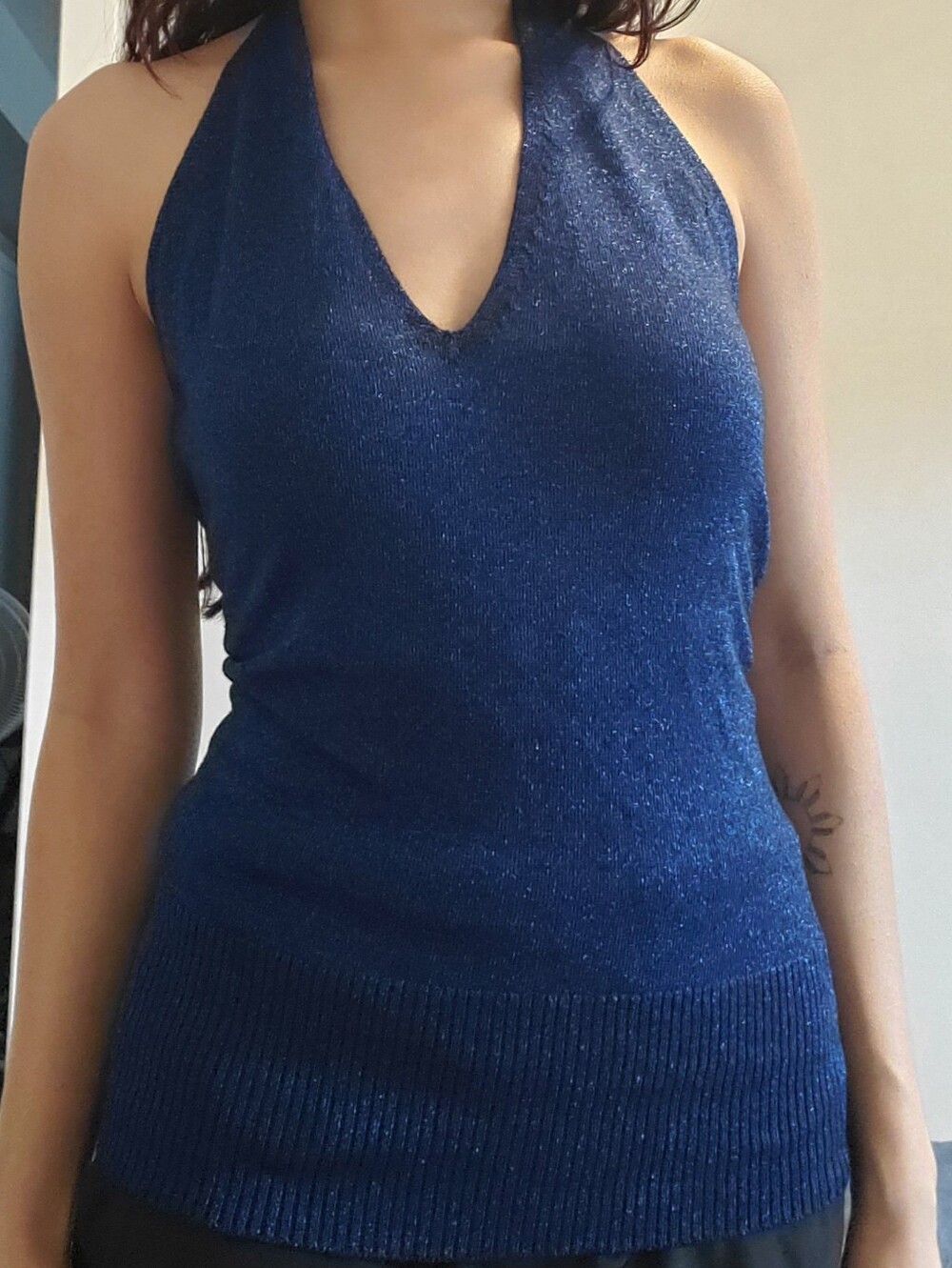 Y2K Shimmery Midnight Blue Halter Knit Tank Top